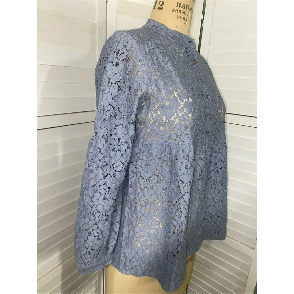 Michael Kors Sheer Lace Shirt Women’s Long Sleeve Babydoll 1/2 Button Up Medium